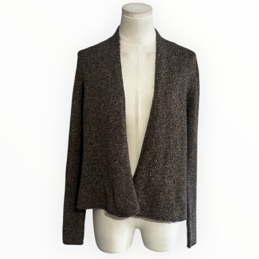 EILEEN FISHER 100% Silk Brown Blue Open-Front Knit Cardigan Sweater Classic S